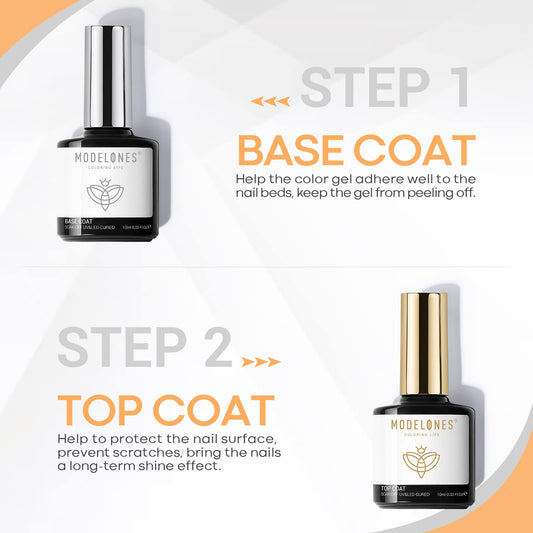 Modelones clear base coat bottle with applicator brush showing smooth gel texture