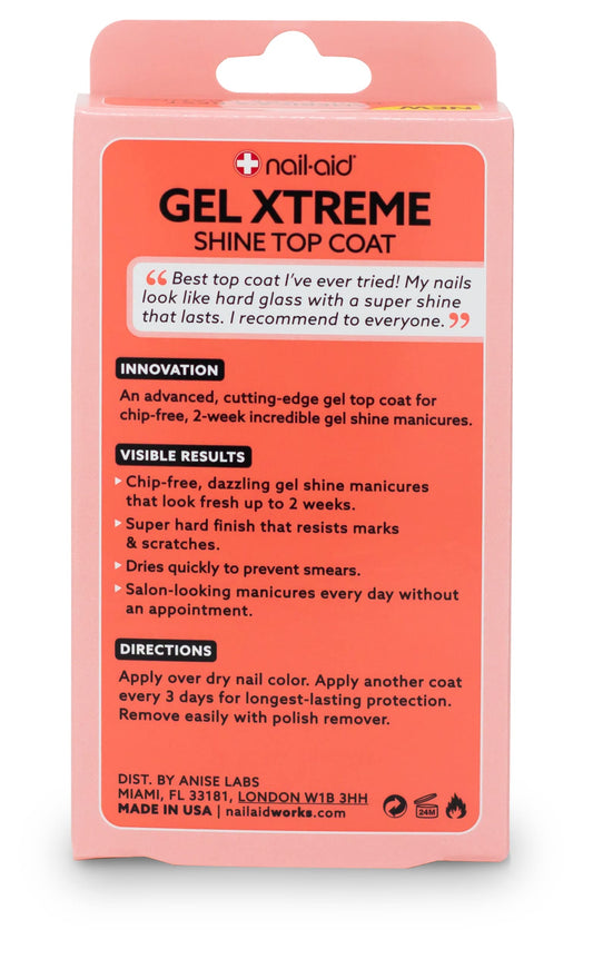 Nail-Aid high gloss clear top coat packaging showing product benefits