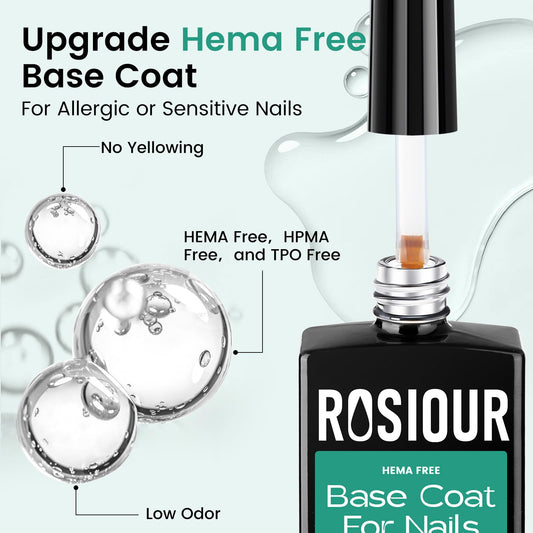 Clear rubber base coat gel being applied to a natural nail using the integrated precision liner brush.
