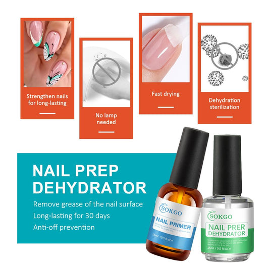 Sokgo nail supplies set with bottles open displaying the application brushes for gel preparation.