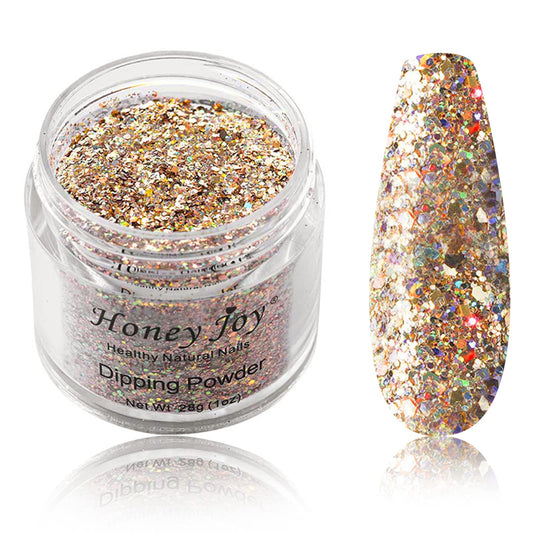Close up texture of champagne hexagon glitter nail powder