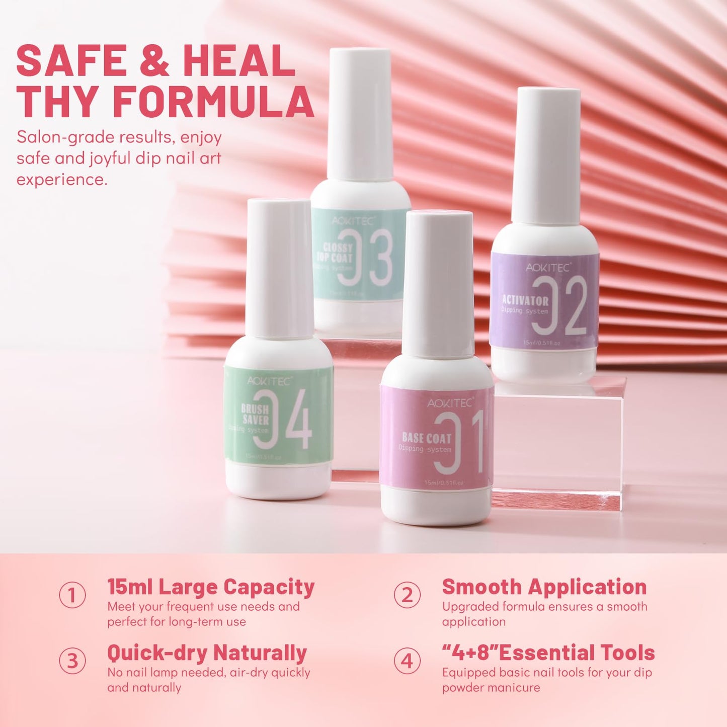 Aokitec salon quality nail kit featuring fifteen milliliter bottles for home manicures