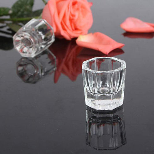 Two clear glass monomer liquid bowls for acrylic nails