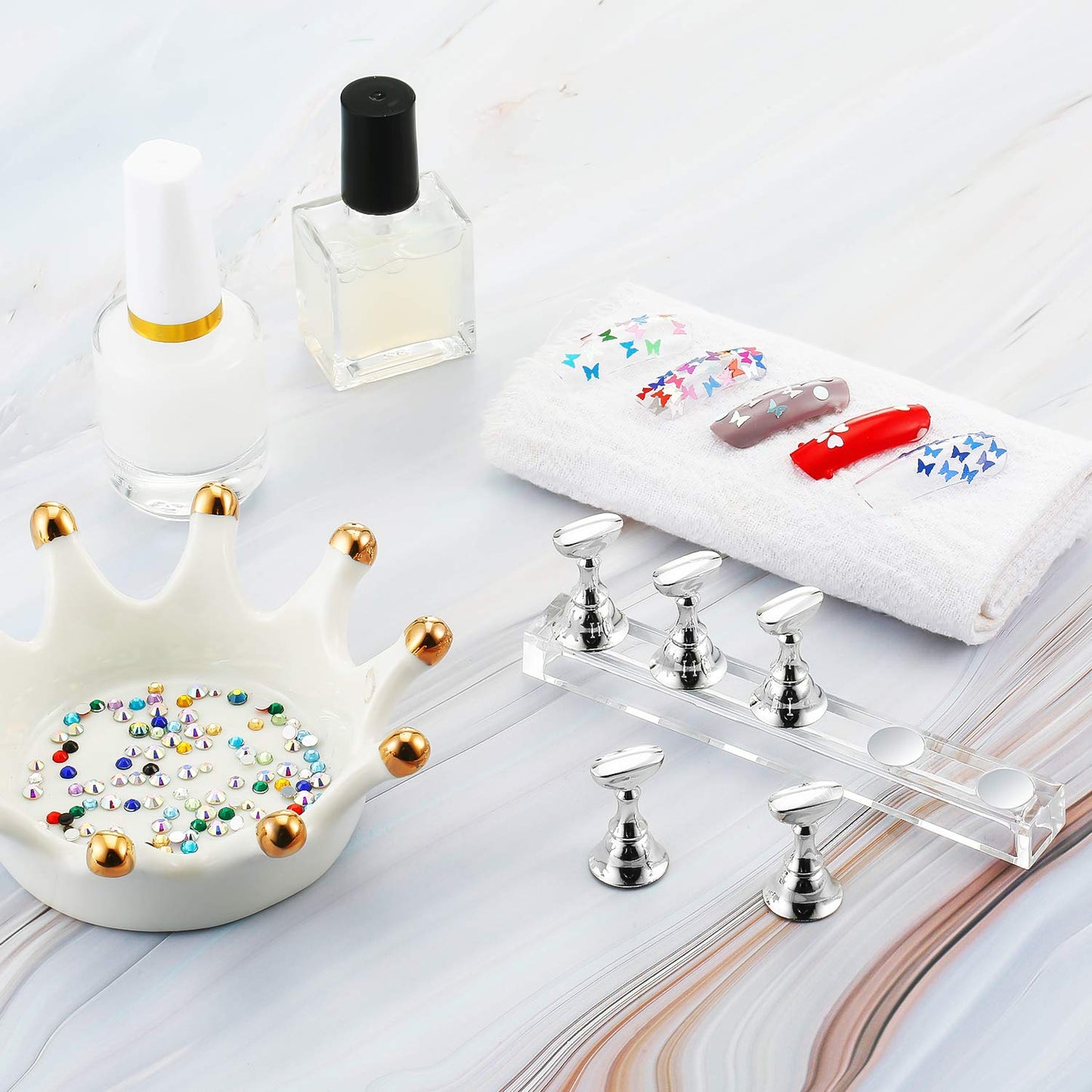 Silver finish magnetic nail art practice stand set components