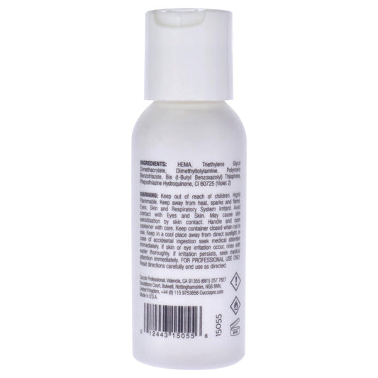 Two Ounce bottle of Cuccio Pro salon monomer showing clear liquid formulation details