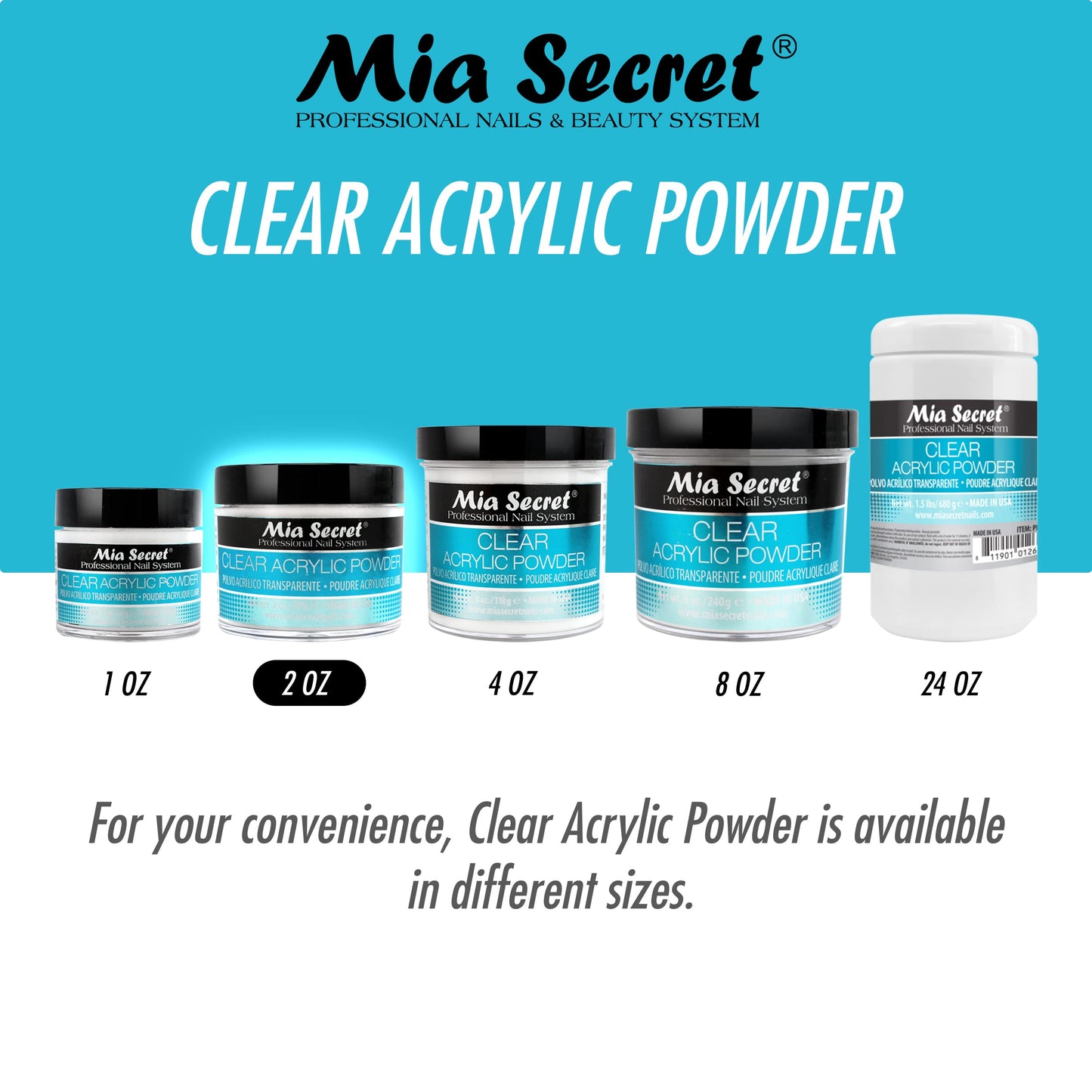 Mia Secret Clear Acrylic Powder authentic product placement inside beauty salon setup