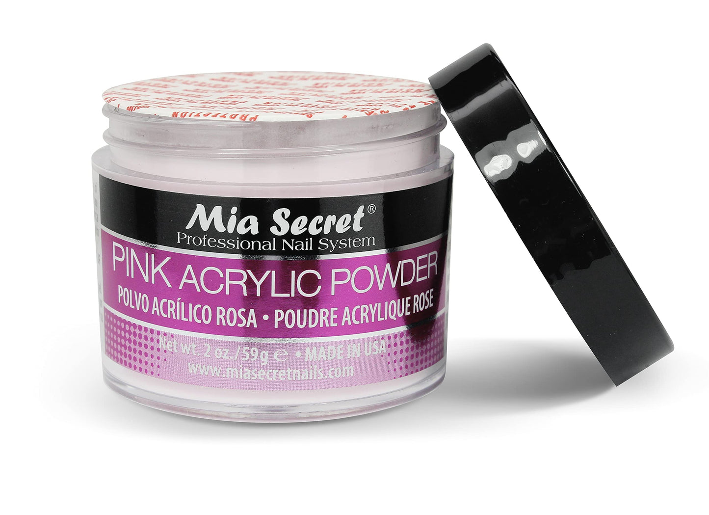 Mia Secret salon grade pink acrylic polymer for durable nail overlays.