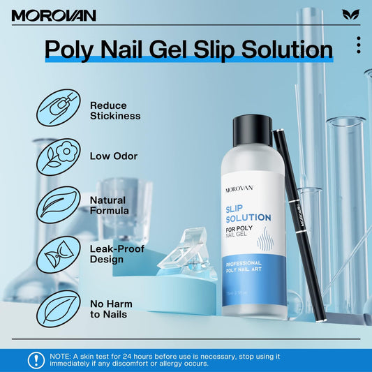 Close up of Morovan anti-stick gel liquid for poly gel nails