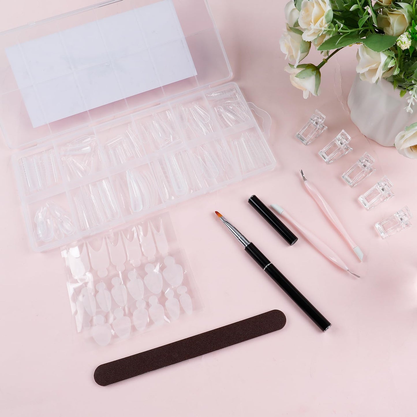 Nail extension kit with nail files and cuticle trimmer
