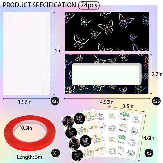 Close up of Yazabai black butterfly print display boxes for press-on nails
