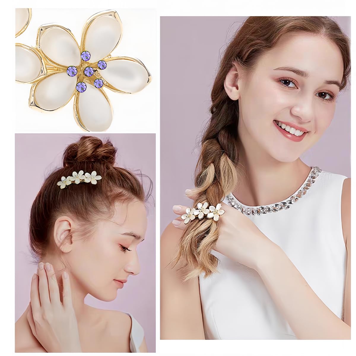 Sparkling crystal flower hairpin set showcasing the shiny smooth metal surface