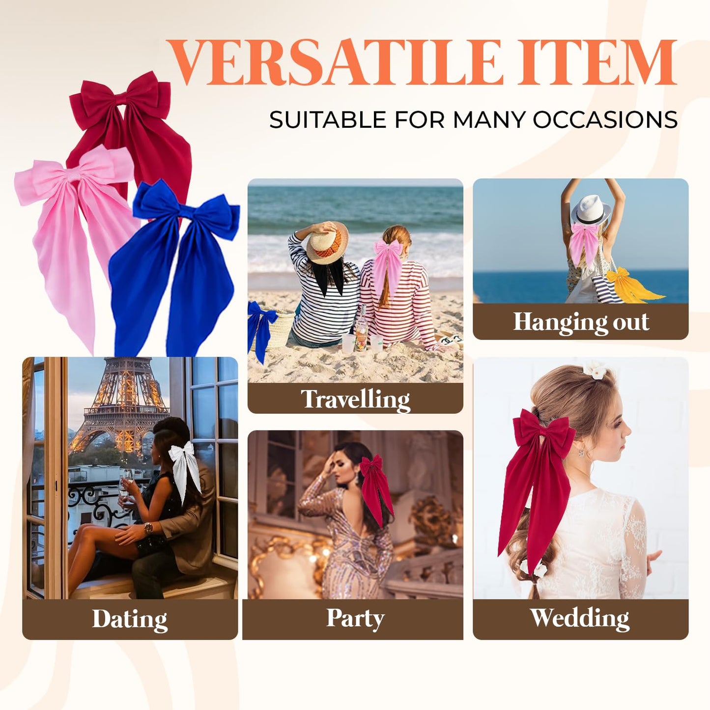 Complete six piece set of loqpol luxury hair ornaments illustrating the vibrant color variety and sophisticated draping style