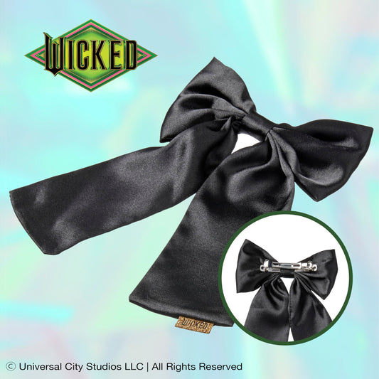 Scunci by Conair limited edition Elphaba black hair bow clip rear view showing durable metal clasp