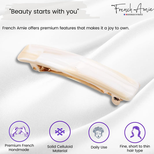 French Amie automatic hair clip gold tone metal clasp close up view