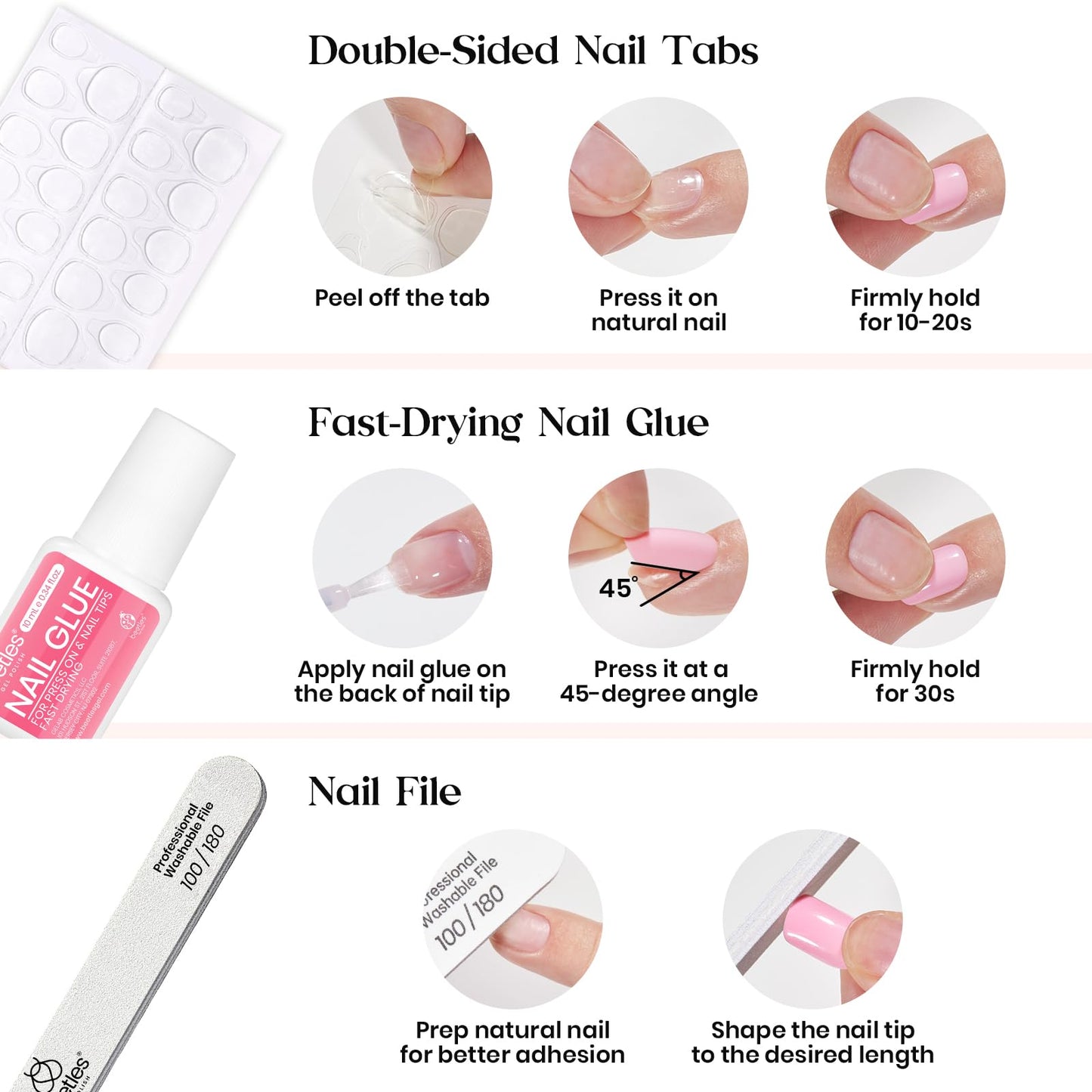 Full layout of 720 pieces in the Beetles press on nail set
