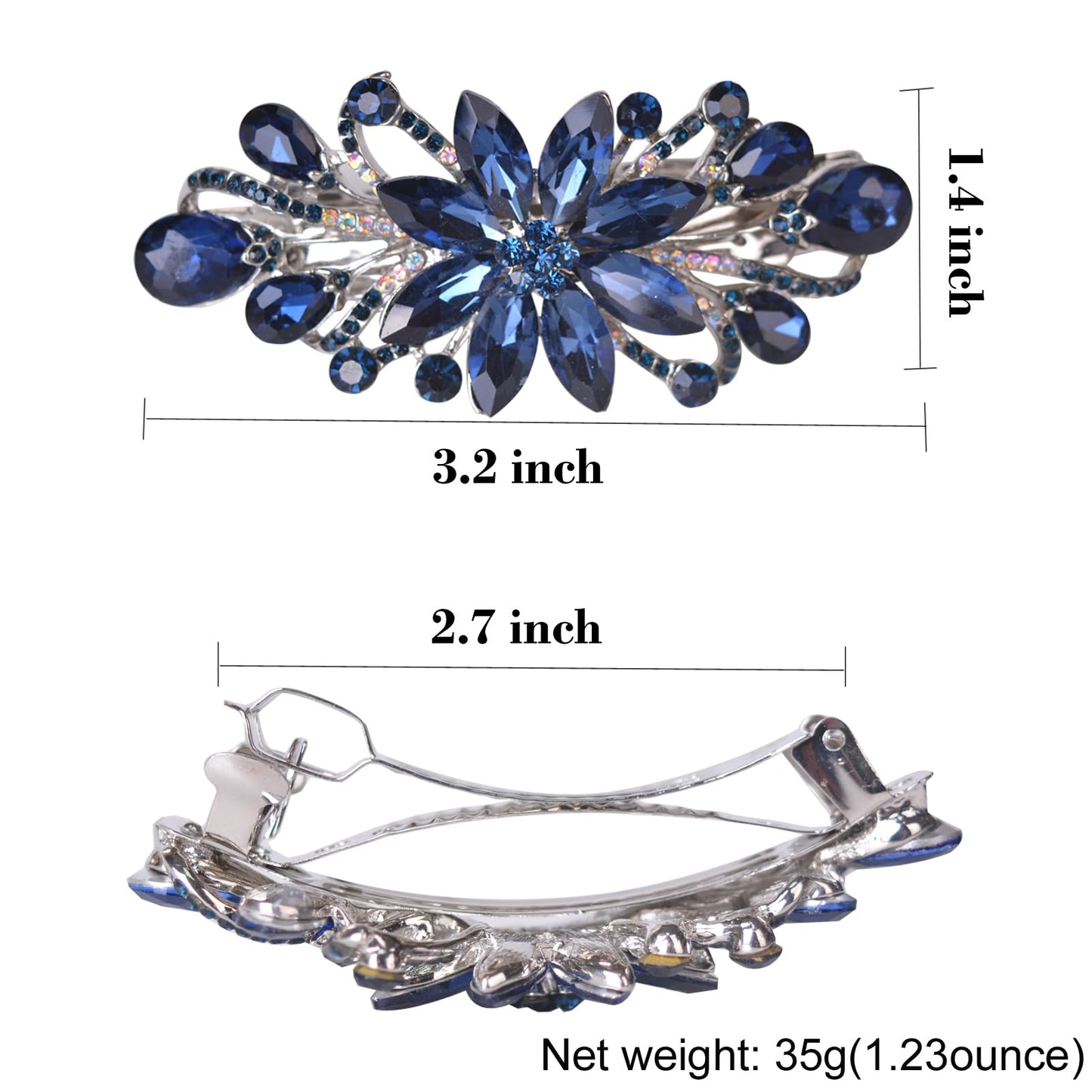 Sankuwen dark blue floral rhinestone hair clip packaged elegantly as a premium gift item for women