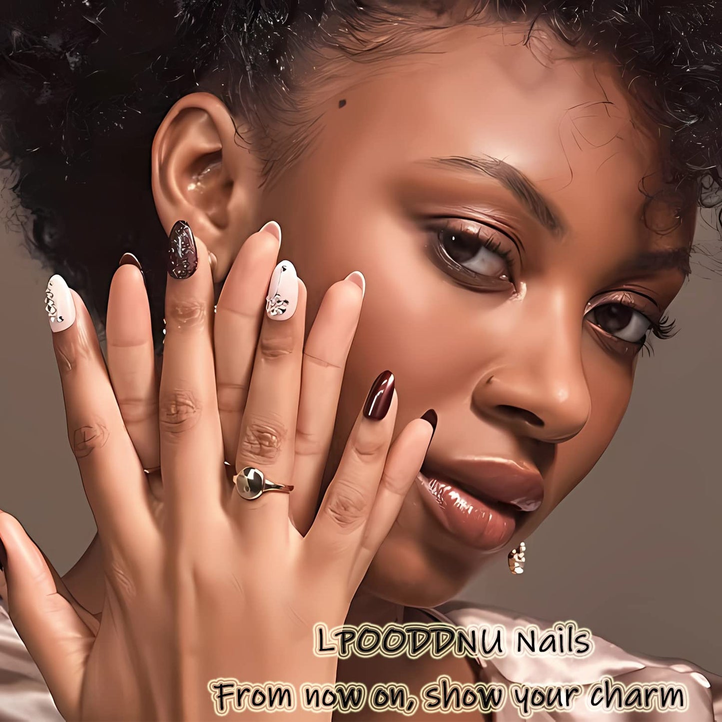 Professional manicure style press on nails in medium length