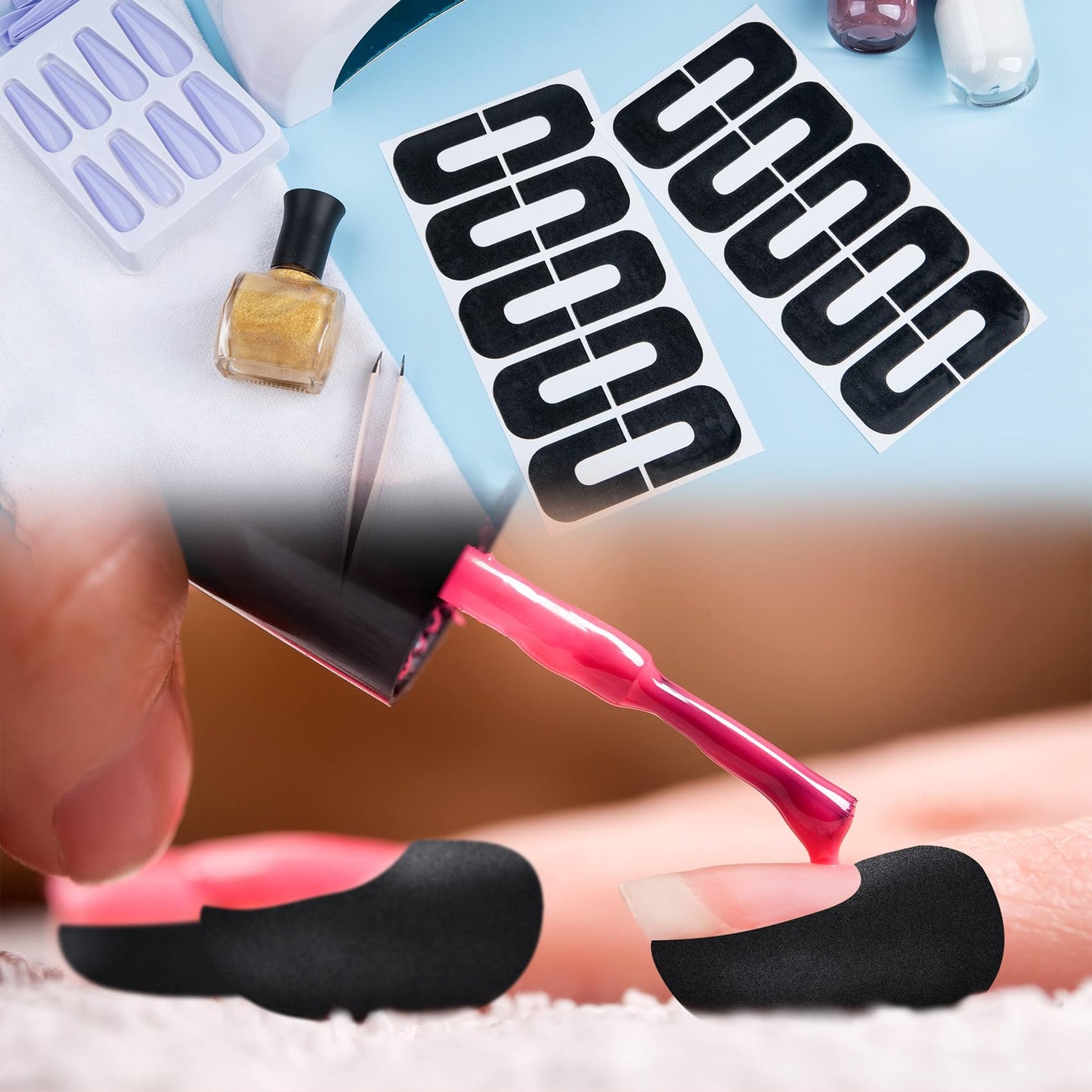Side view illustration comparing protected skin versus unprotected skin during a gel polish application.