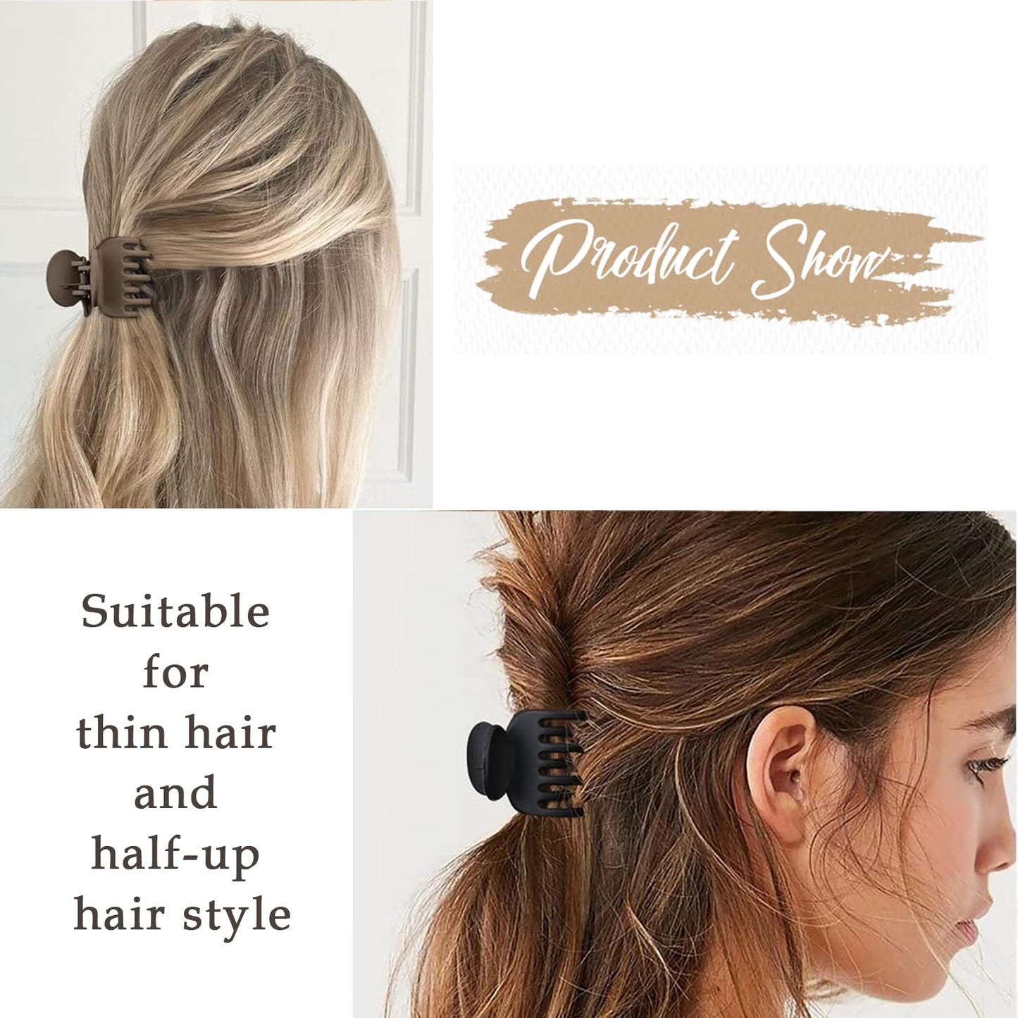 Packaging display of the four piece DEEKA non slip casual hair claw clips
