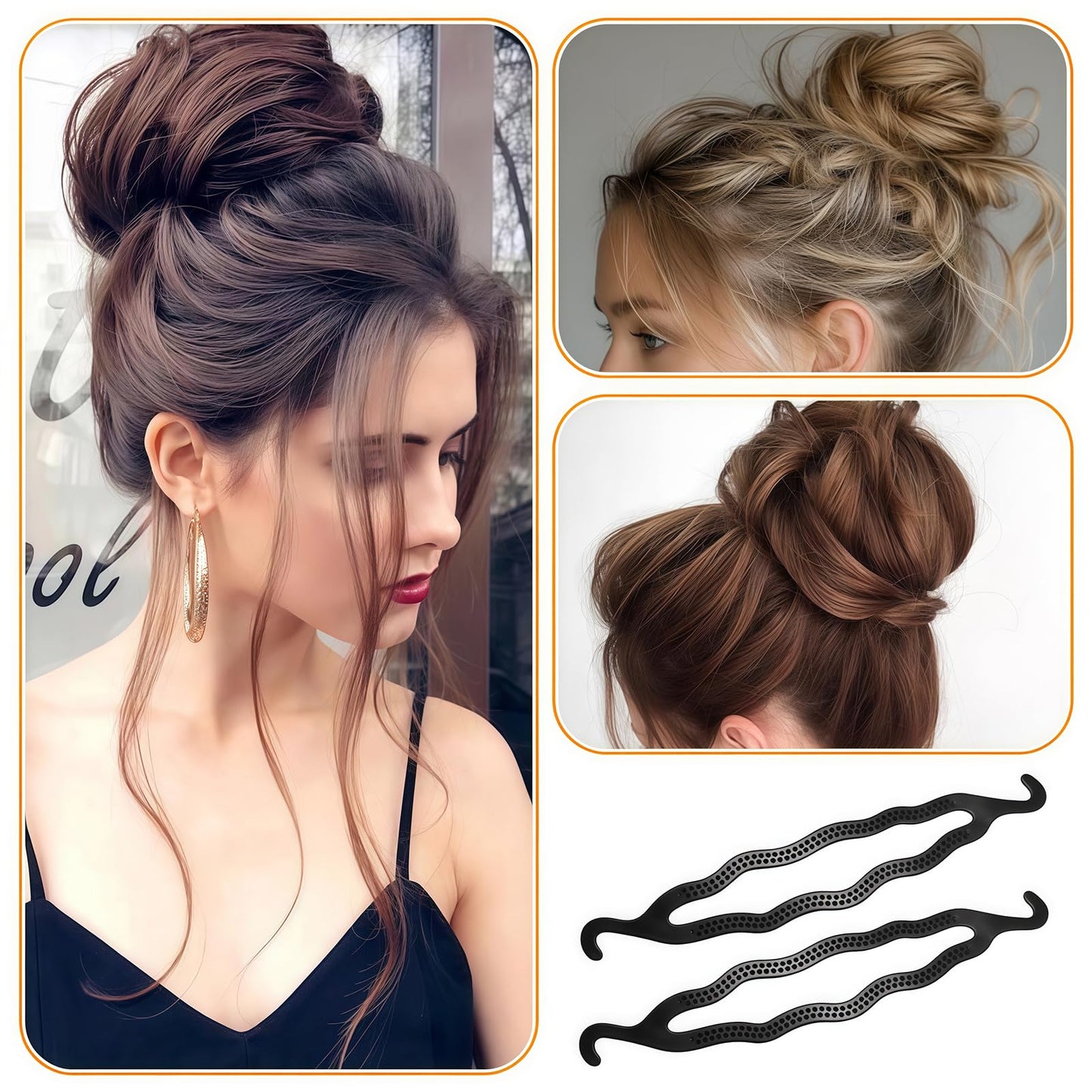 Finished elegant low chignon hairstyle achieved using the Upstore hair lock styling accessory.