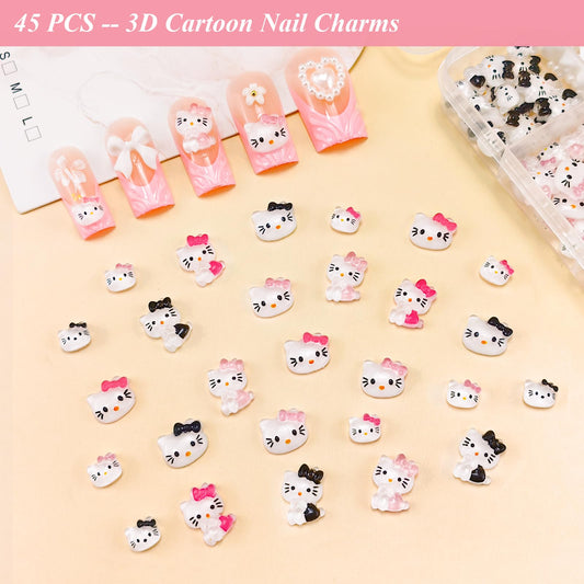Close up of 3D bow and flower nail art charms