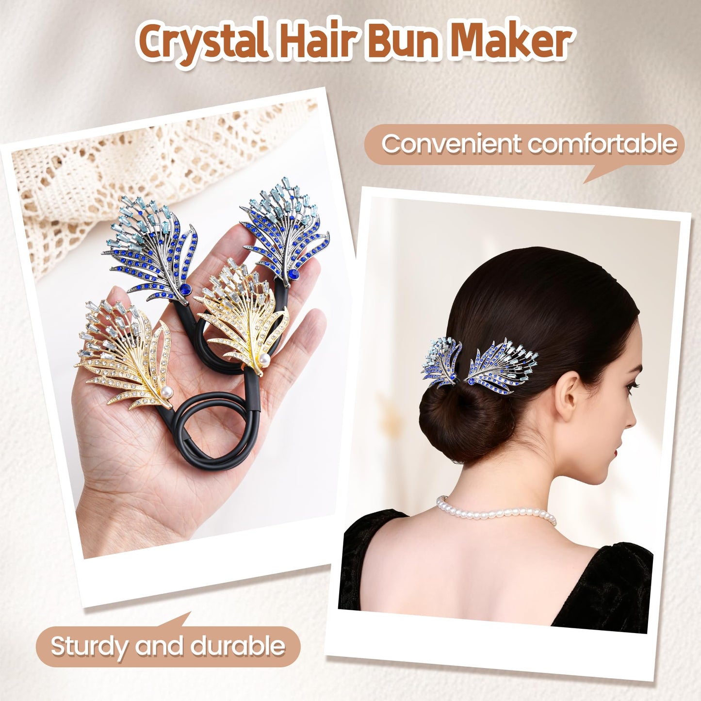 Woman using crystal hair bun maker for a sleek hairstyle