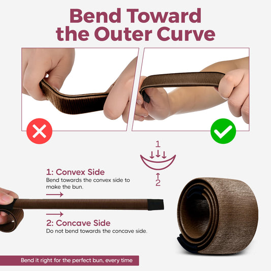Step by step demonstration of the french twist hair fold wrap snap tool being rolled into a bun