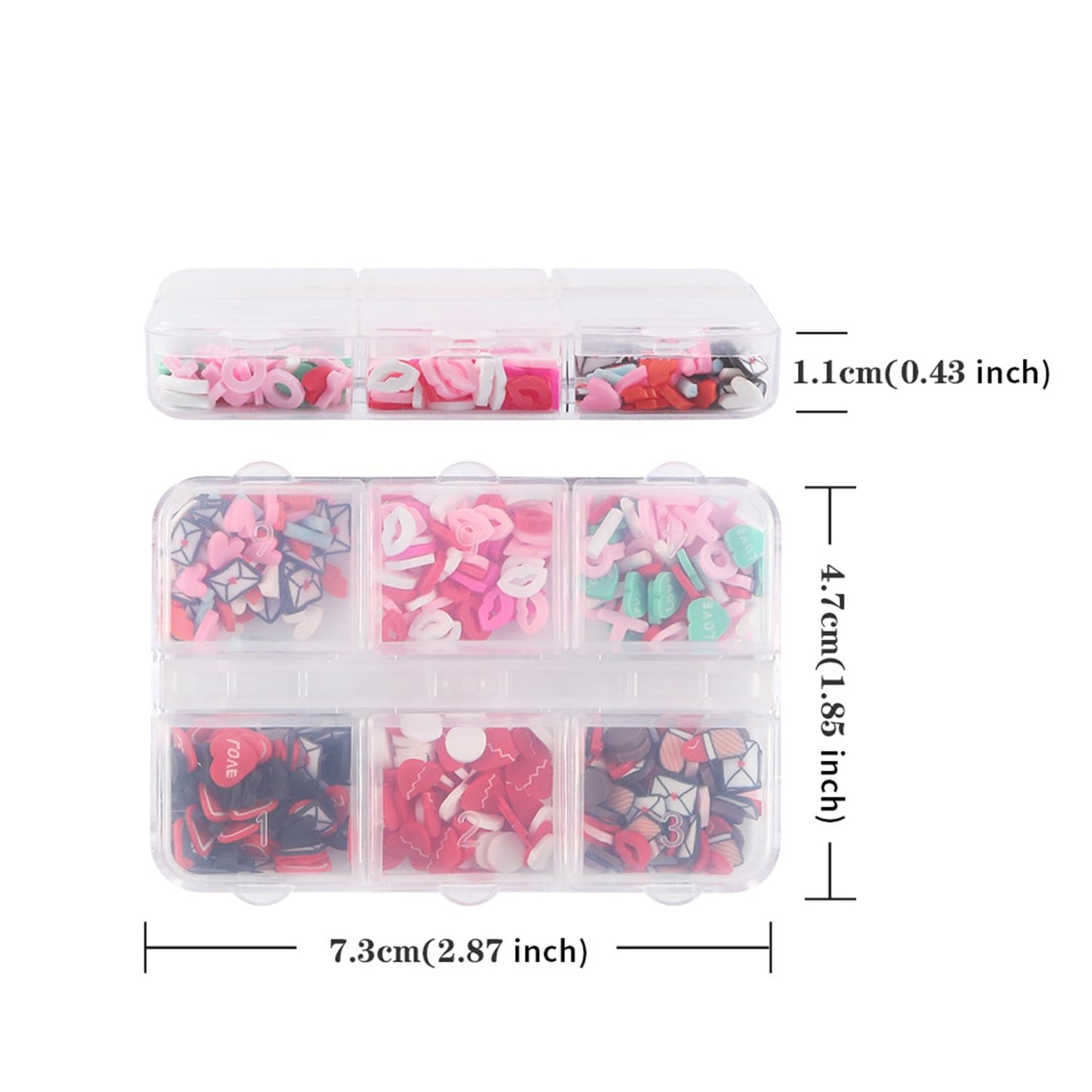 Tyuimhx 3D valentine nail charms displayed next to an embellished smart phone case decoration