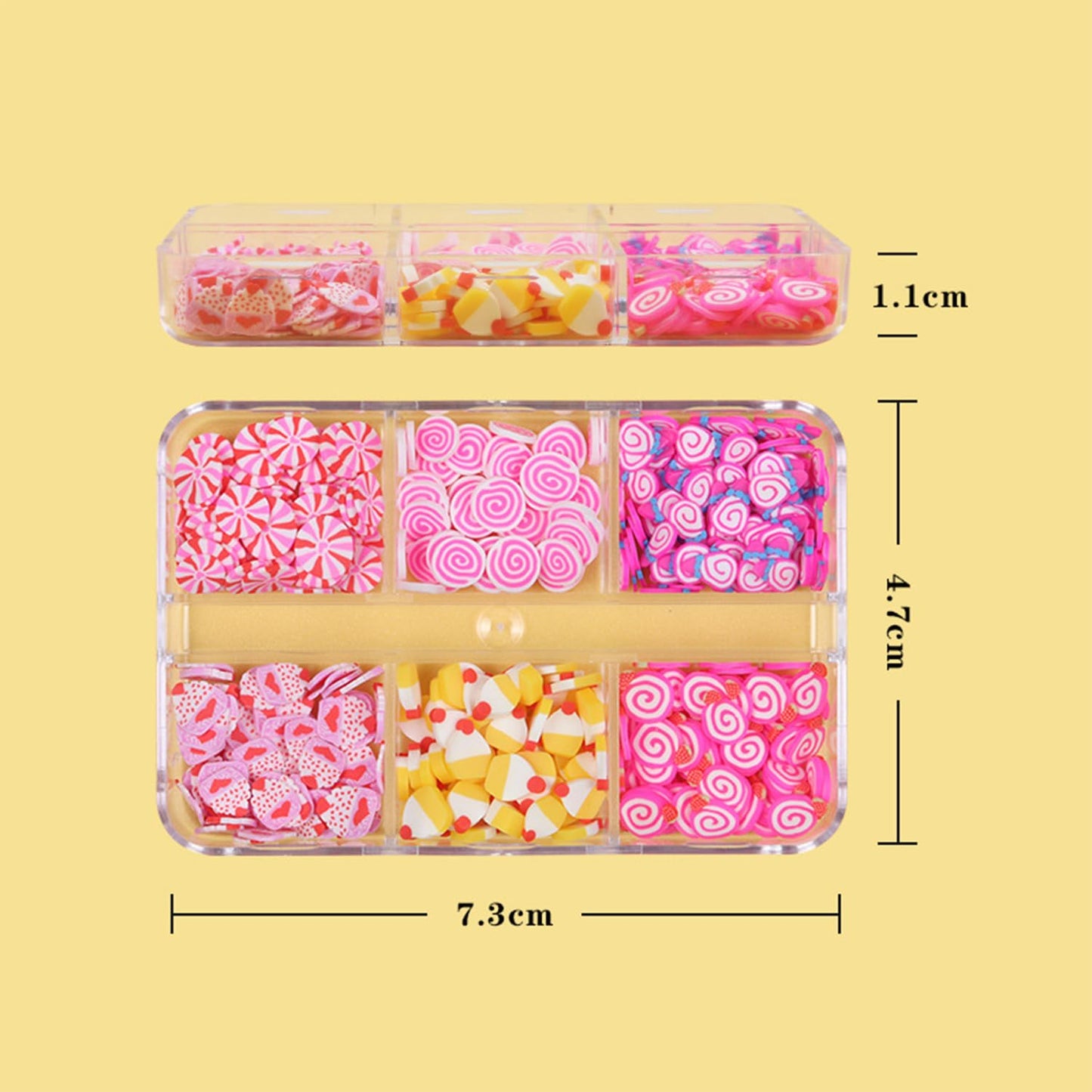 Close up of colorful sweet food clay charms for decoration