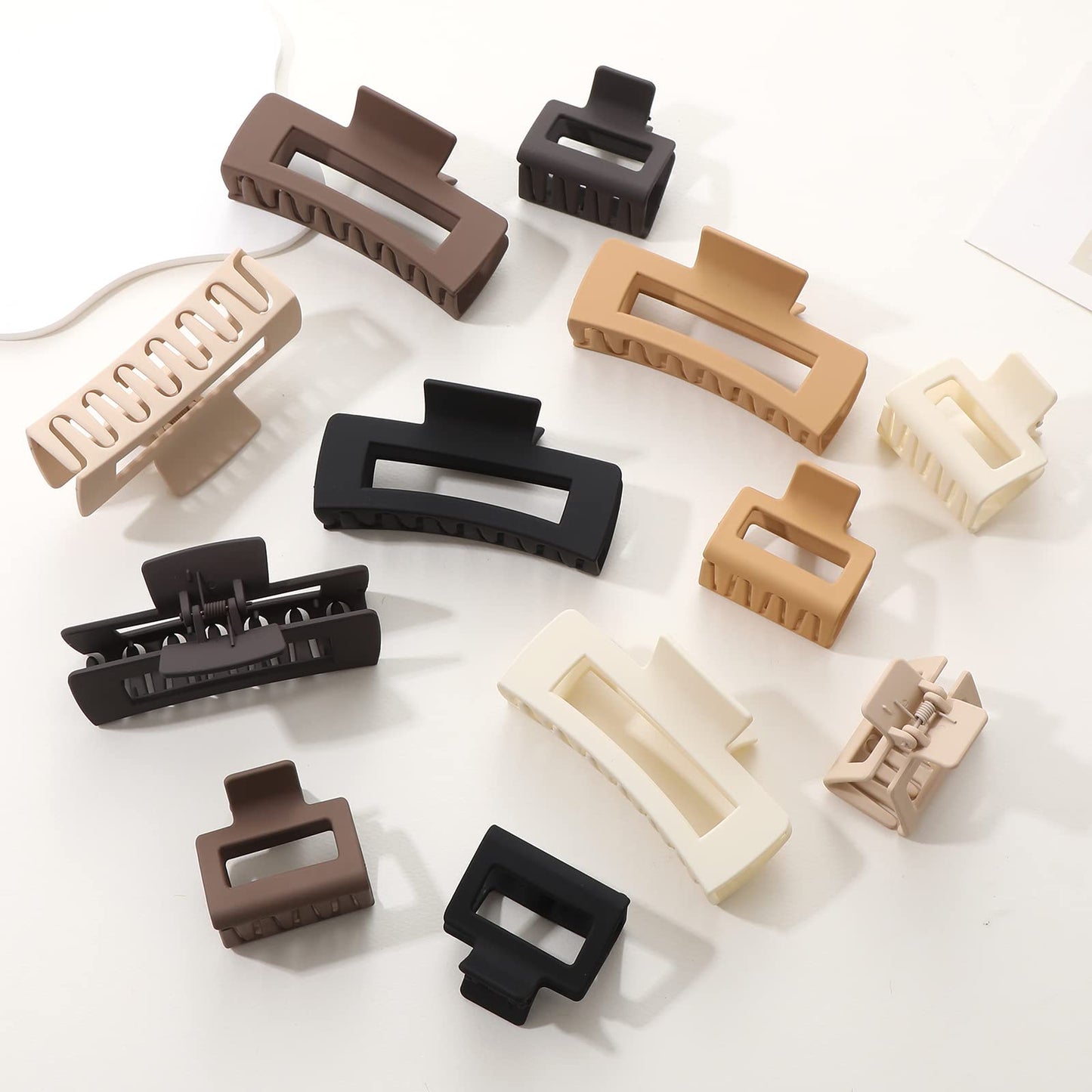 Full collection of 12 rectangle hair claw clips in packaging