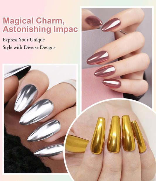 Metallic gold and silver chrome nail powder jars