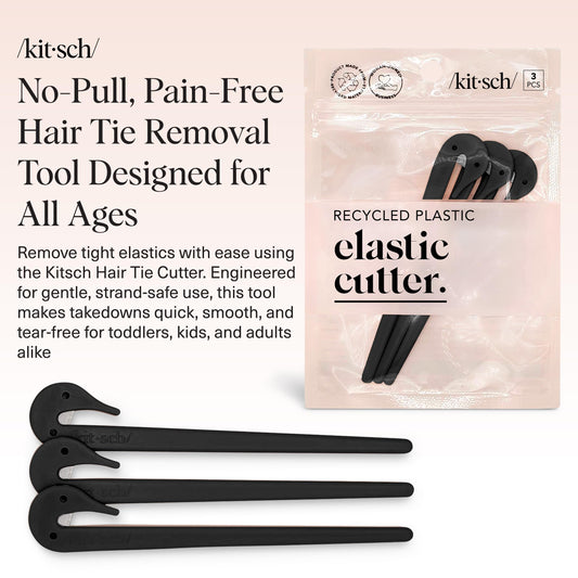 Three piece set of black rubber band removers neatly arranged on a clean background.
