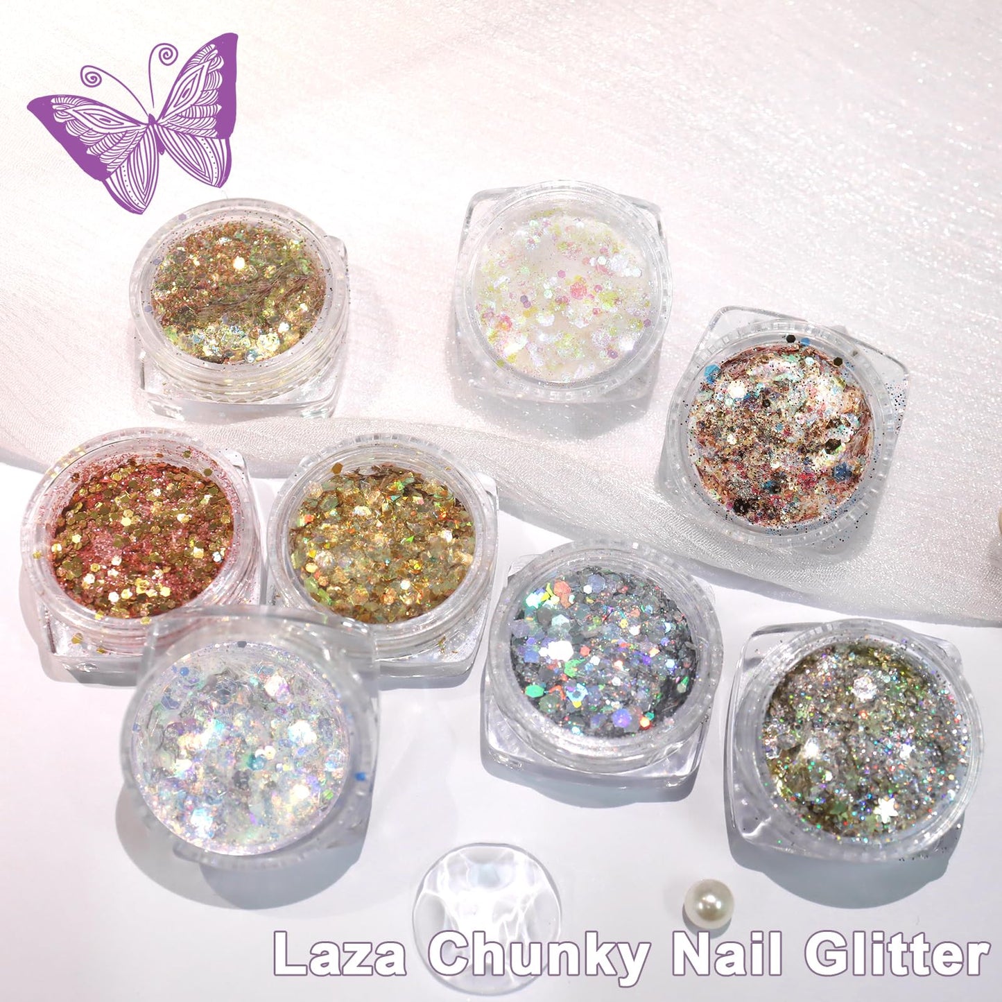 Versatile Laza glitter dust jars for body makeup and resin art.