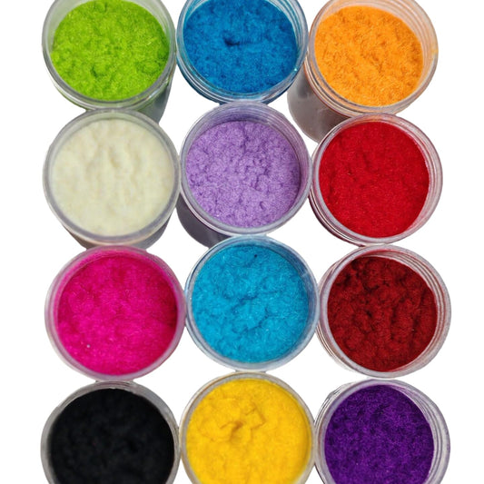 Twelve jars of vibrant nail art flocking powder set
