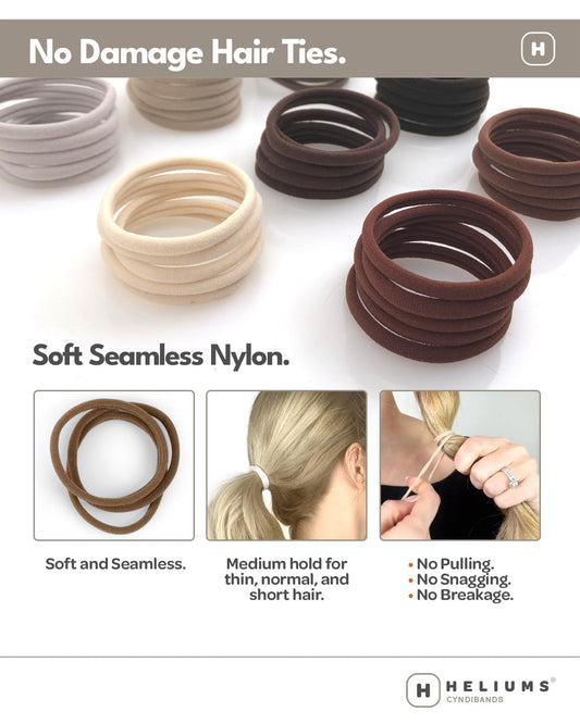 Heliums 6mm nylon no damage ponytail holders in dark ash brown