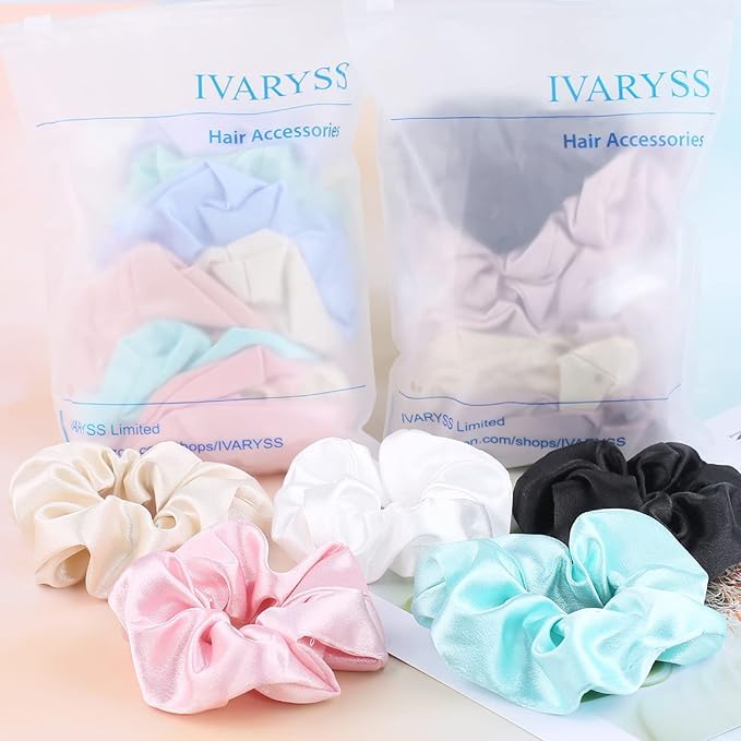 Chic assortment of ivory champagne and dark brown satin hair scrunchies