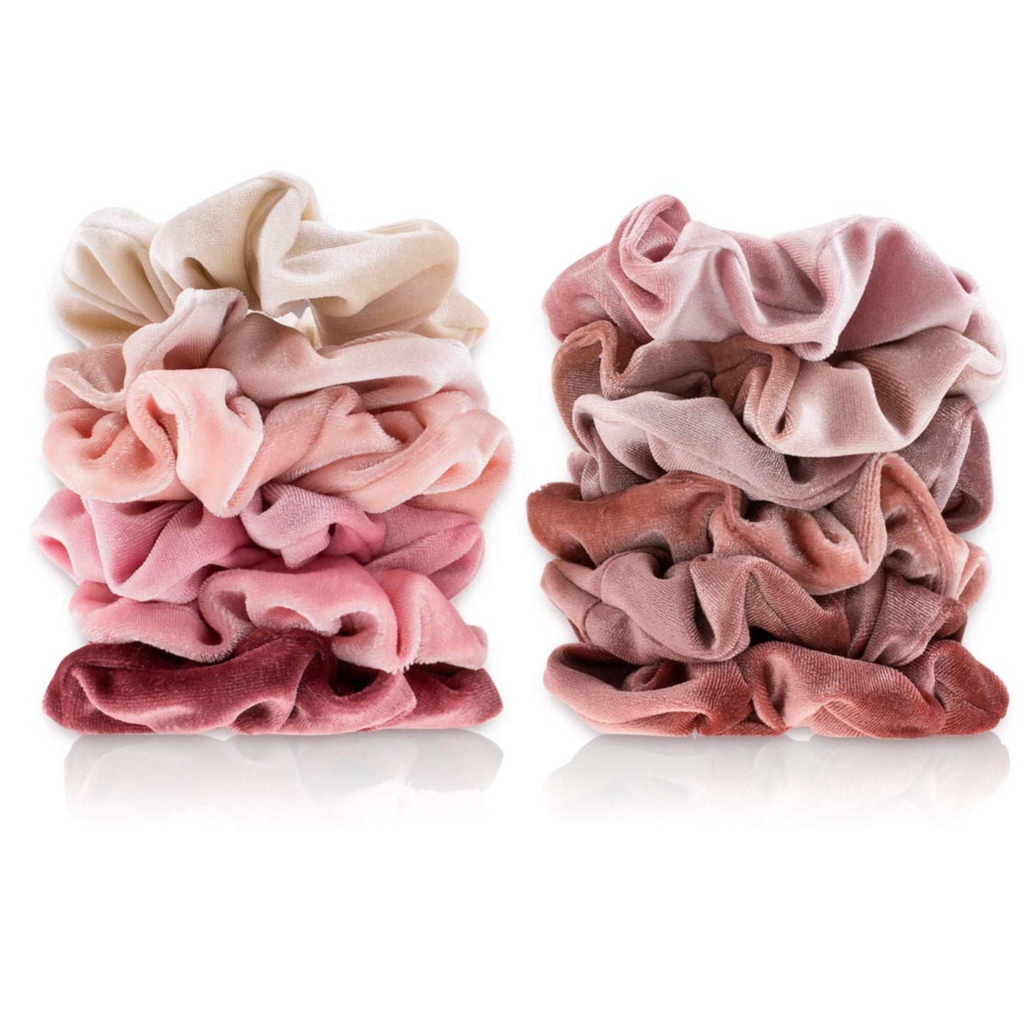 A selection of three Whaline blush theme scrunchies worn on a wrist as stylish accessories.