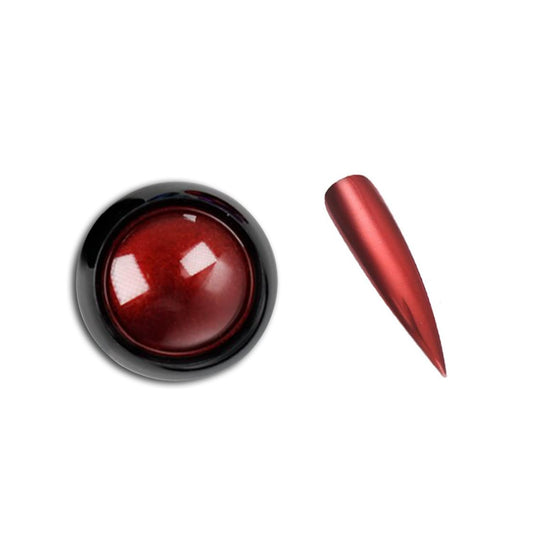 Close up of metallic red chrome nail powder texture