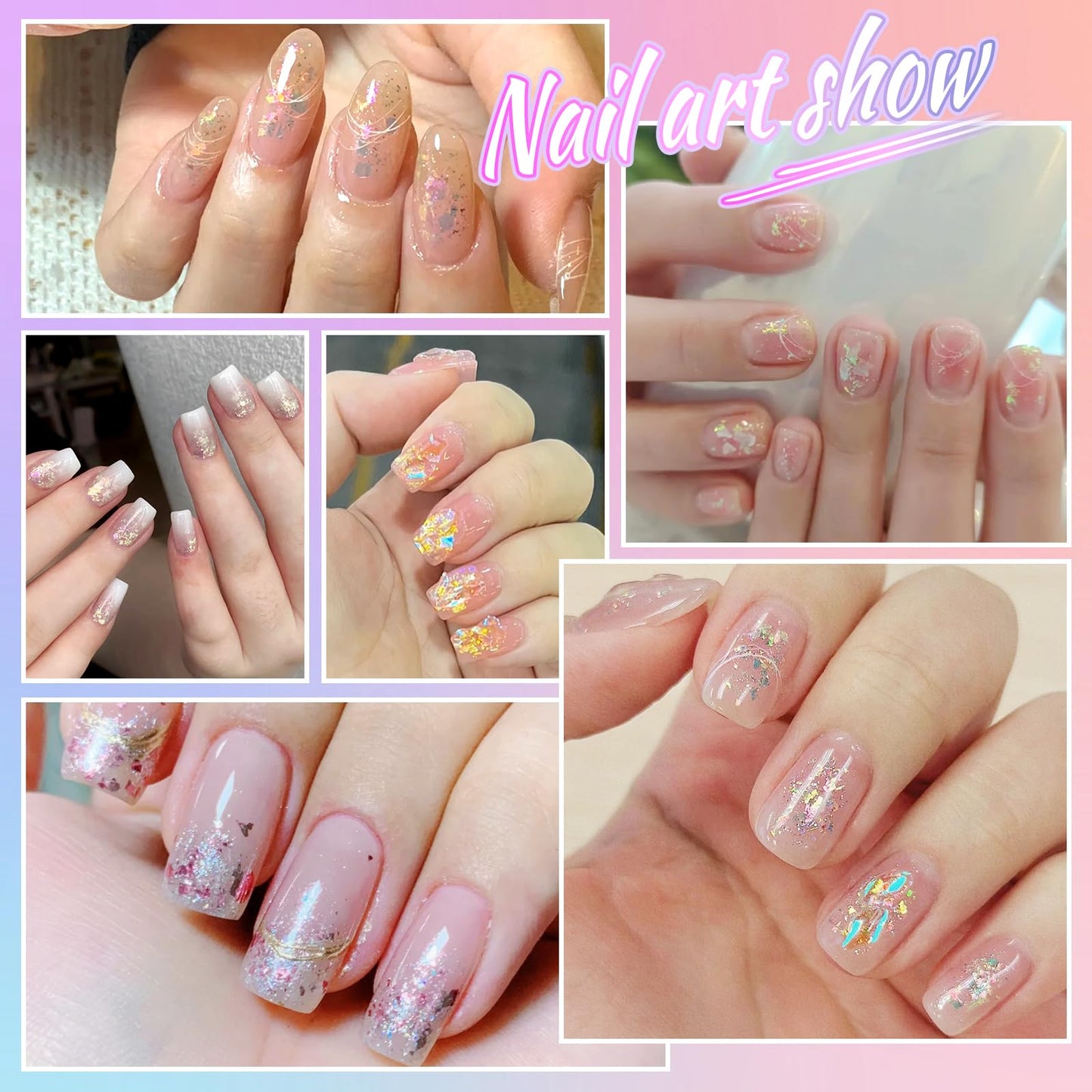 Mermaid style nail design created with Laza moonlight chameleon flakes