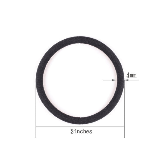 Close up of 4mm thick seamless elastic ponytail holder showing stretch durability.