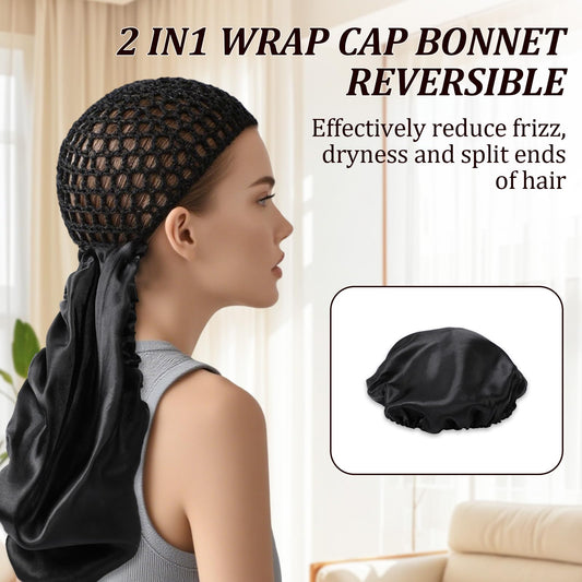 Close up of the reversible double layer satin hair bonnet showing the inner fabric texture.