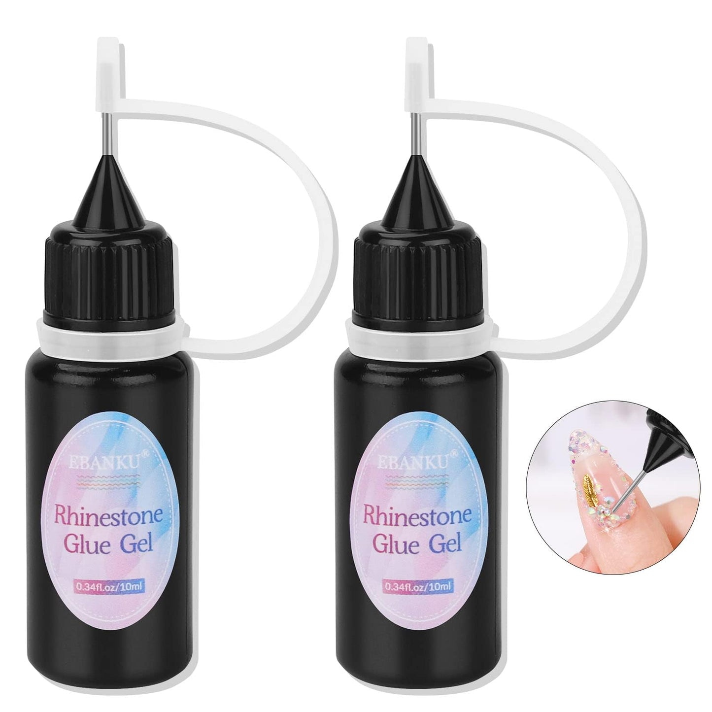 Set of two Ebanku rhinestone glue gel tubes for nail art