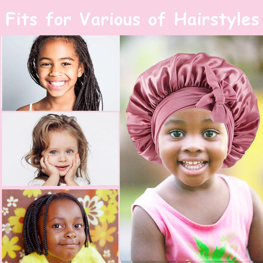 Two pack toddler sleeping caps for girls curly hair protection with long adjustable tie bands