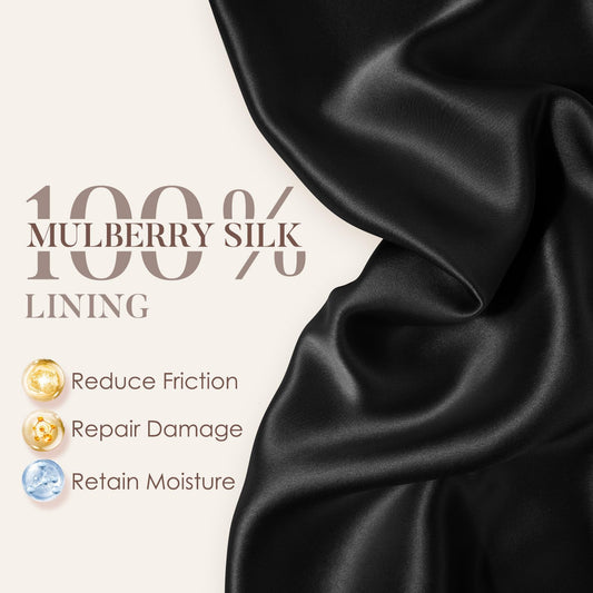 Black real silk sleep cap for curly hair protection