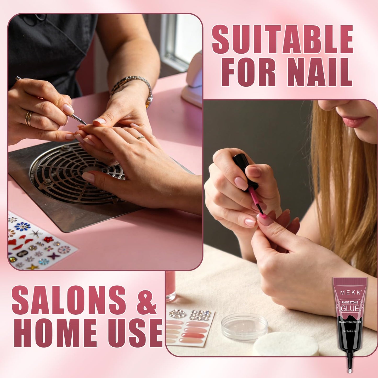 Professional nail technician using Mekk rhinestone gel