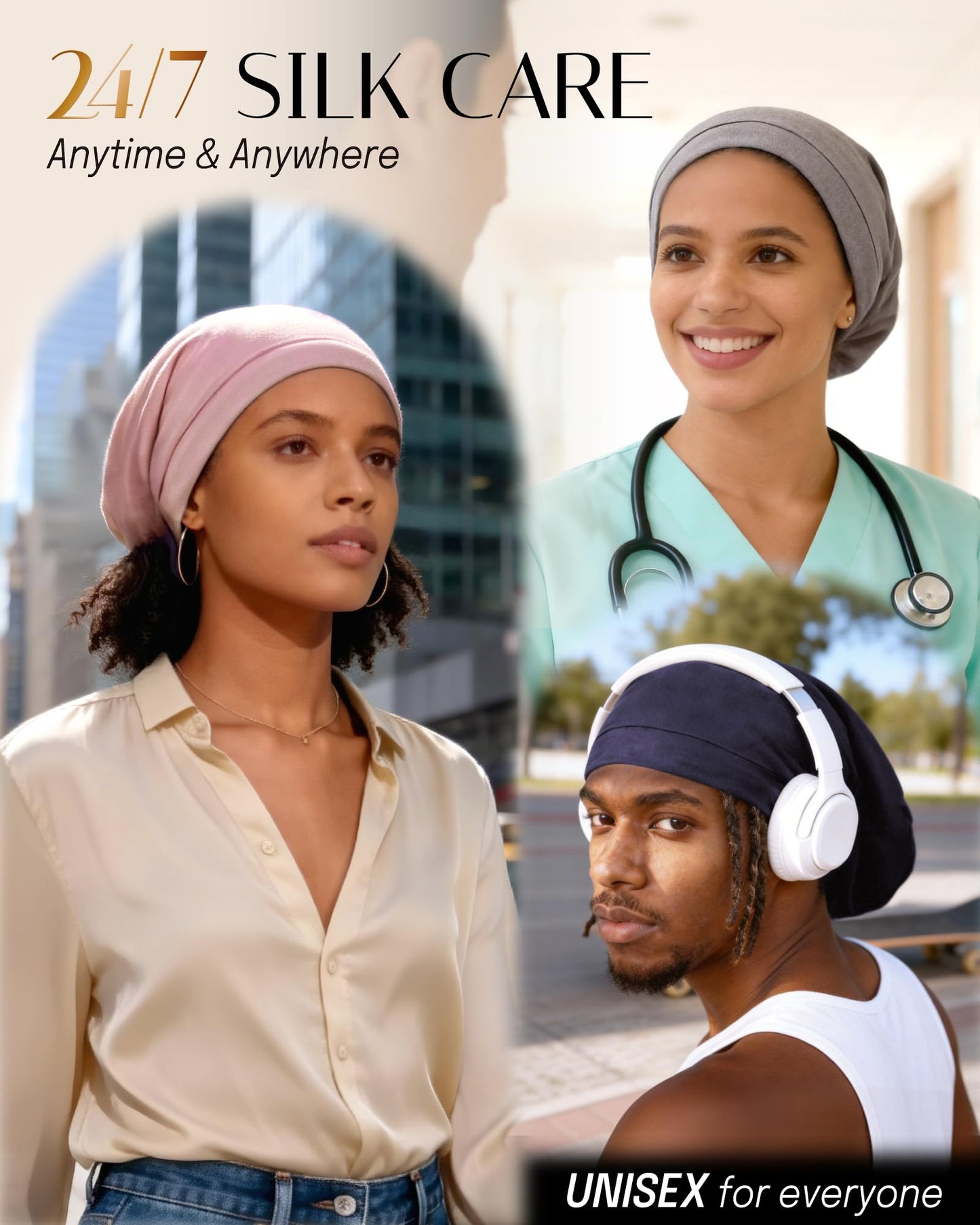 OLESILK authentic USA imported real silk hair bonnet packaging display for premium beauty care