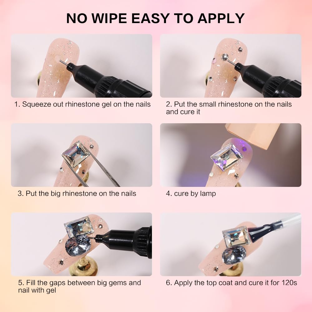 Professional nail art set with Gellaktik rhinestone glue