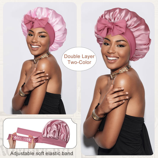 CHLINS double layer hair cap showing the reversible pink interior fabric