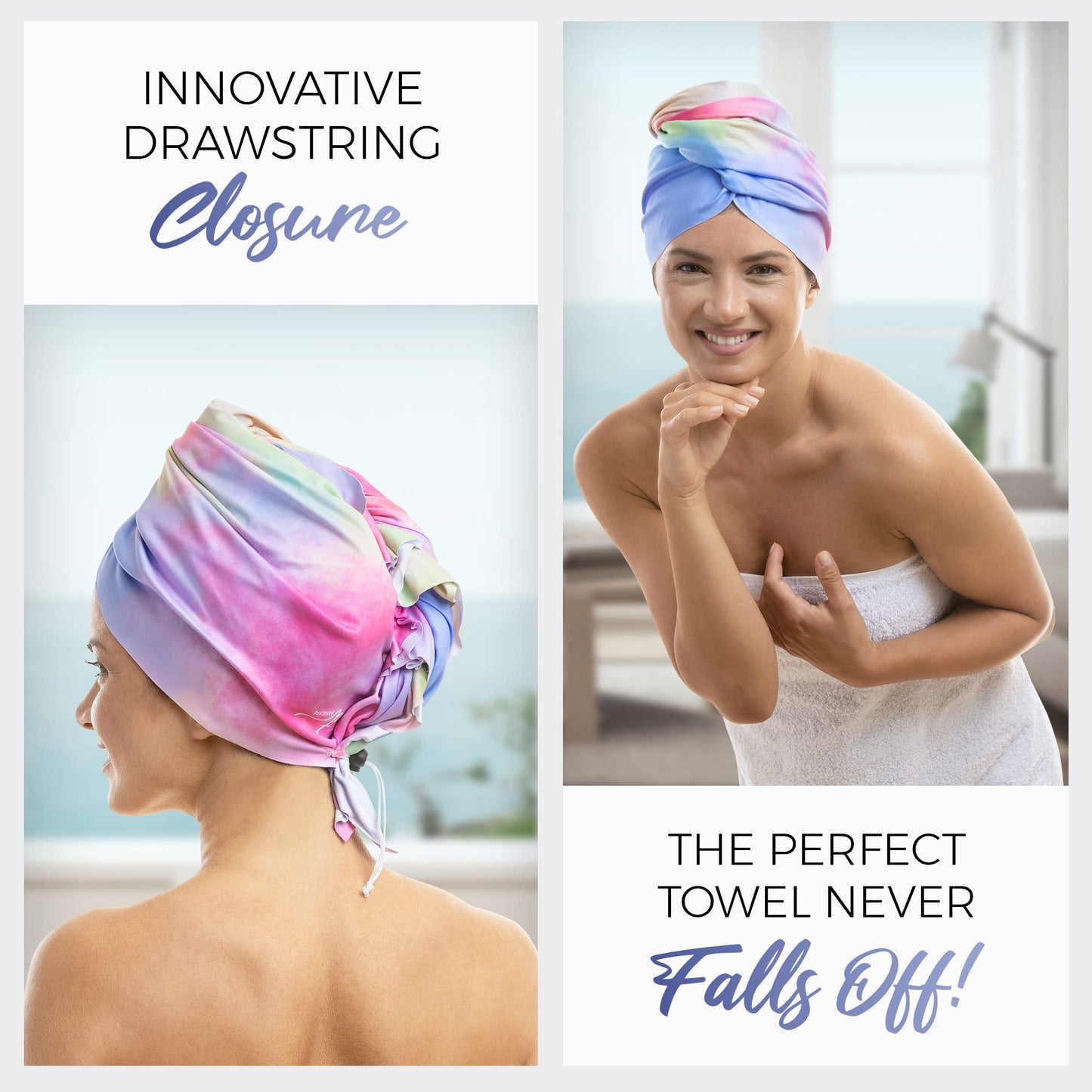 The entire three piece curly hair microfiber set displayed together showcasing the vibrant multicolor design.