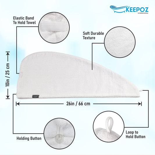 White hair turban wrap showing secure button closure